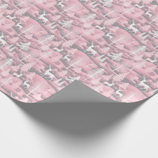 Rendier Kerstbomen Roze Grijs Wit Kerstmis Cadeaupapier (Hoek)