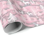 Rendier Kerstbomen Roze Grijs Wit Kerstmis Cadeaupapier (Rol Hoek)