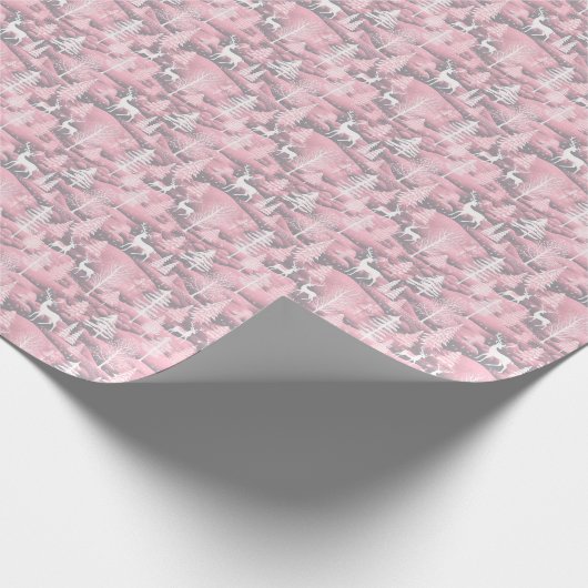 Rendier Kerstbomen Roze Grijs Wit Kerstmis Cadeaupapier (Hoek)