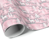 Rendier Kerstbomen Roze Grijs Wit Kerstmis Cadeaupapier (Rol Hoek)