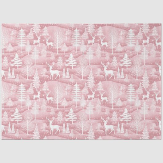 Rendier Kerstbomen Roze Patroon Kerstmis Tissuepapier (Voorkant)