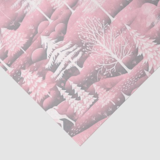 Rendier Kerstbomen Roze Patroon Kerstmis Tissuepapier (Detail)