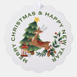 Rendier & Kerstboom op Wit, GEPERSONALISEERD Ornament Kaart