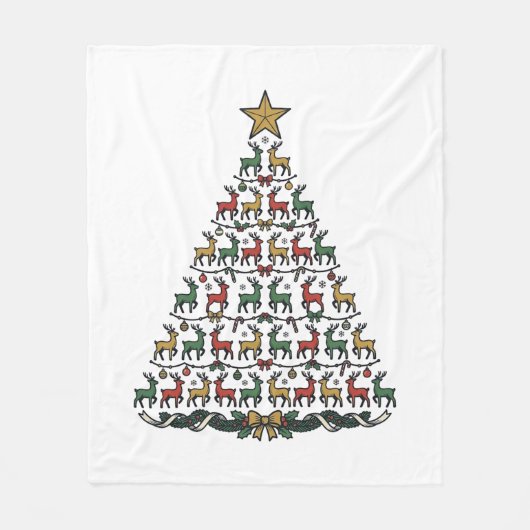 Rendier Kerstboom Vintage Gravure Shirt_1 Fleece Deken (Voorkant)