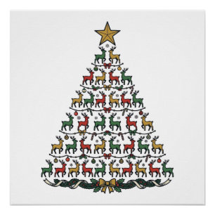 Rendier Kerstboom Vintage Gravure Shirt_1 Perfect Poster