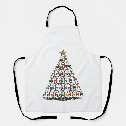 Rendier Kerstboom Vintage Gravure Shirt_1 Schort (Voorkant)
