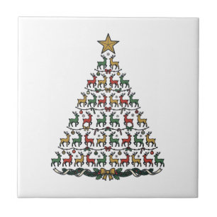 Rendier Kerstboom Vintage Gravure Shirt_1 Tegeltje