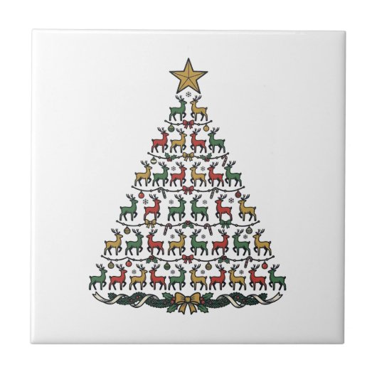 Rendier Kerstboom Vintage Gravure Shirt_1 Tegeltje (Voorkant)