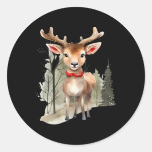 Rendier Kerstboom Woodland Herten Waterverf Ronde Sticker