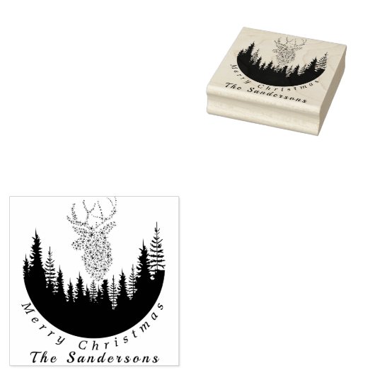 Rendier Kerstbos I Monogram Rubberstempel (Gestempeld)