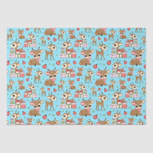 Rendier kerstcadeau Ornament sneeuwvlok blauw Tissuepapier (Voorkant)