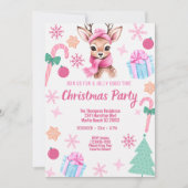 Rendier Kerstfeest Roze Kaart (Voorkant)