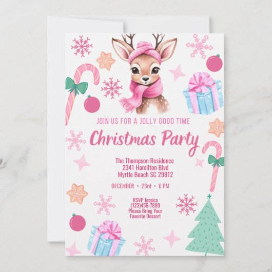 Rendier Kerstfeest Roze Kaart (Voorkant)