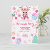 Rendier Kerstfeest Roze Kaart (Staand voorkant)