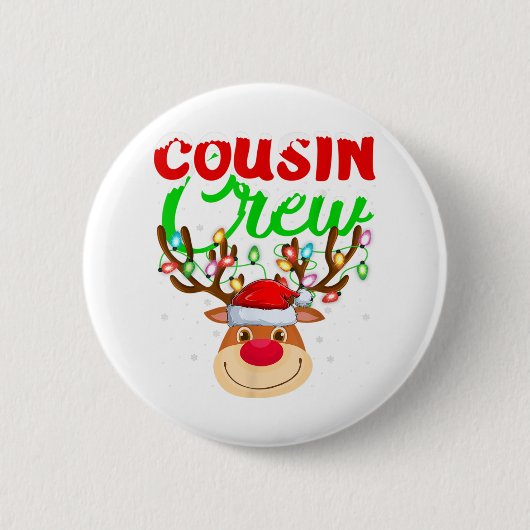 Rendier Kerstlichten Neef Bemanning Rendier Kerstm Ronde Button 5,7 Cm (Voorkant)