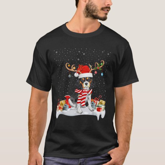 Rendier Kerstman Hoed Cavalier King Charles Spanie T-shirt (Voorkant)