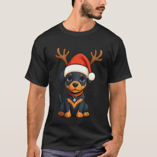 Rendier Kerstman Hoed Dobermann Pinscher Kerst Ple T-shirt
