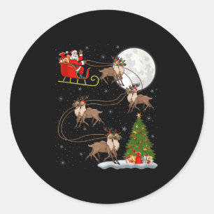 Rendier Kerstman slee vliegend grappig magisch Ker Ronde Sticker