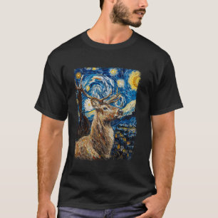 Rendier Kerstman Sterrennacht Painti T-shirt