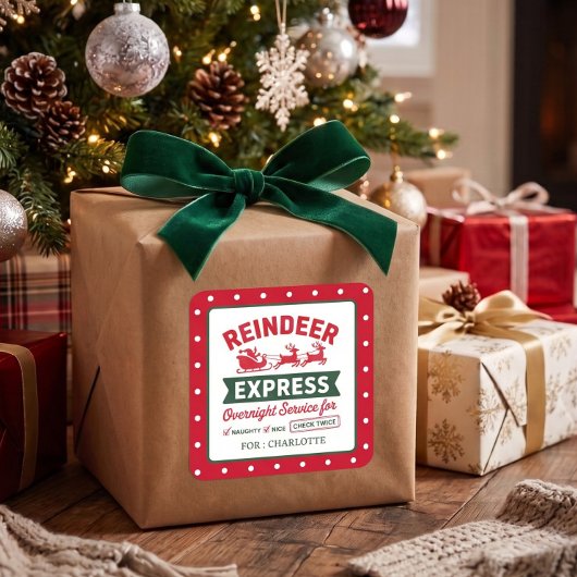 Rendier Kerstman Zak Kerst Gestippeld Vierkante Sticker