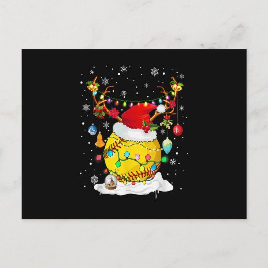 Rendier & Kerstmannenhoed Softbal Grappige Softbal Feestdagenkaart (Voorkant)