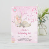 Rendier Kerstmis 1e Verjaardag roze Winterhert Kaart (Staand voorkant)