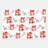 Rendier Kerstmis en rode poinsettia Inpakpapier Vel (Voorkant 3)