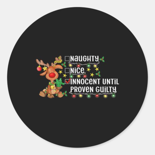 Rendier Kerstmis Leuke stoute onschuldig tot pro Ronde Sticker (Voorkant)