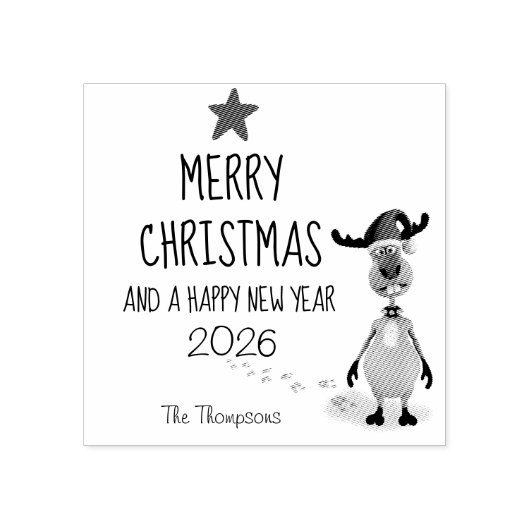 Rendier Kerstmis Nieuwjaar Funny Tree 2025 Rubber Rubberstempel (Afrduk)