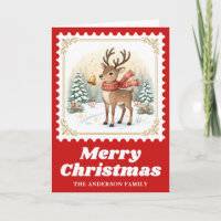 Rendier Kerstmis Retro Postzegel