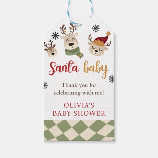 Rendier Kerstmis Santa Baby shower Favor Cadeaulabel (Voorkant)
