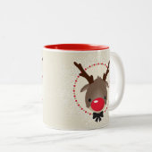 RENDIER KERSTMIS schattige rode neus rudolph ivoor Tweekleurige Koffiemok (Voorkant rechts)