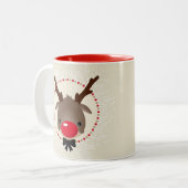 RENDIER KERSTMIS schattige rode neus rudolph ivoor Tweekleurige Koffiemok (Voorkant links)