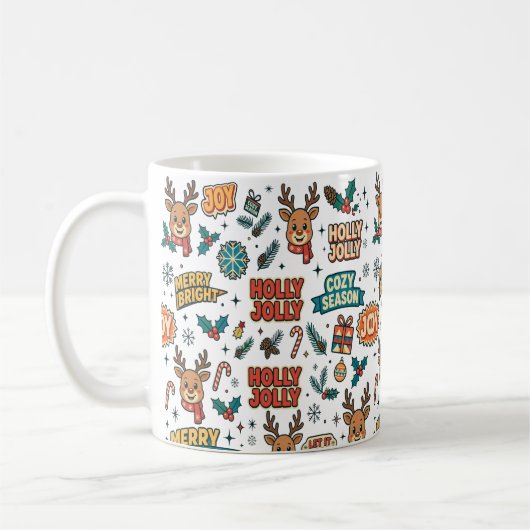 Rendier Kerstmis Typografie Koffiemok (Links)