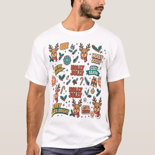 Rendier Kerstmis Typografie T-shirt (Voorkant)