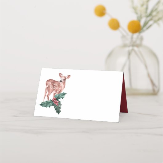 Rendier Kerstmis Winter Red Wedding Deer Floral Plaatskaartje (Voorkant)
