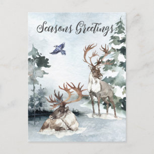 Rendier Kerstmis Winterlandschap Aquarel Briefkaart