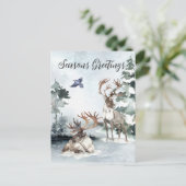 Rendier Kerstmis Winterlandschap Aquarel Briefkaart (Staand voorkant)