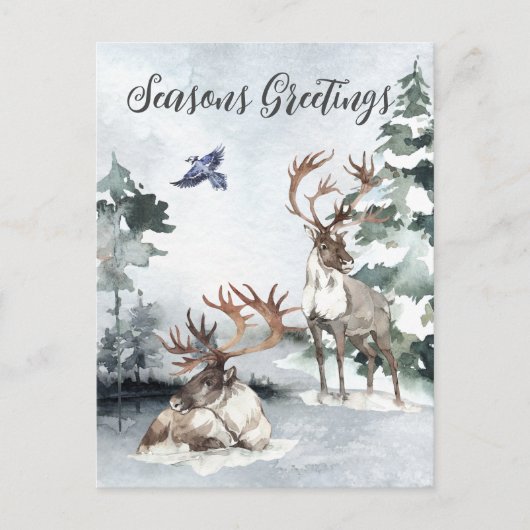 Rendier Kerstmis Winterlandschap Aquarel Briefkaart (Voorkant)