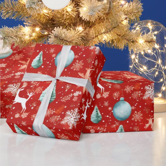 Rendier Kerstornamenten Sneeuwvlokken Kerstmis Cadeaupapier (Feestdagen)