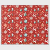 Rendier Kerstornamenten Sneeuwvlokken Kerstmis Cadeaupapier (Vlak)