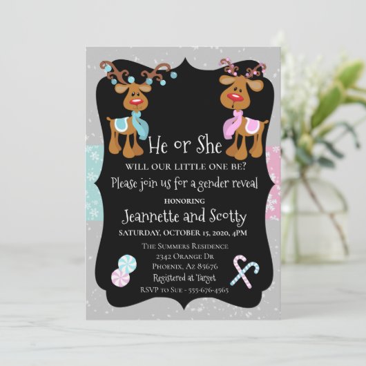 Rendier Kerstvakantie Geslacht Reveal Kaart (Staand voorkant)