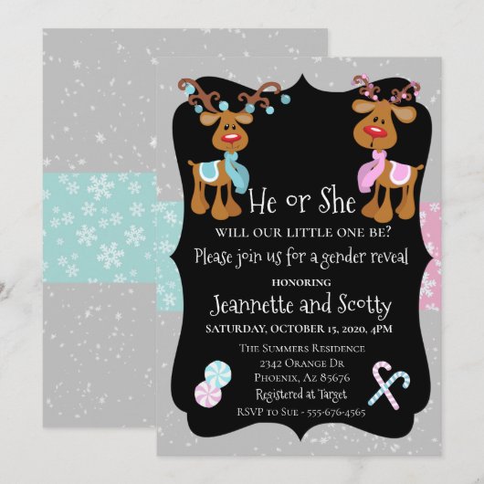 Rendier Kerstvakantie Geslacht Reveal Kaart (Voorkant / Achterkant)