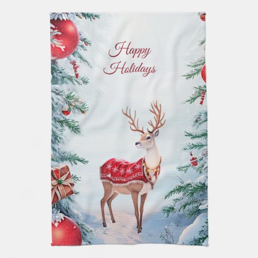 Rendier Kerstvakantie Keukenhanddoek (Verticaal)