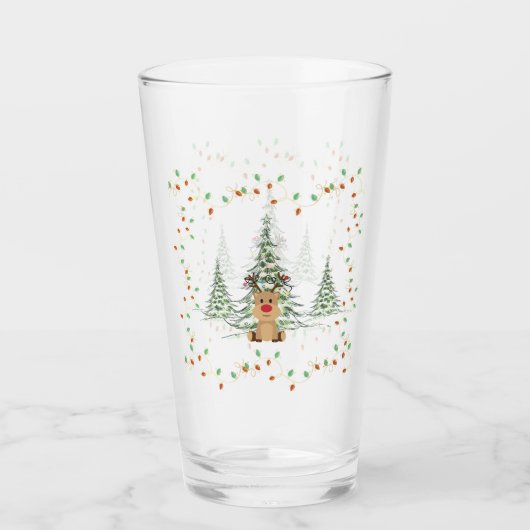 Rendier Kerstvakantie Lichten Winterbomen Glas (Voorkant)