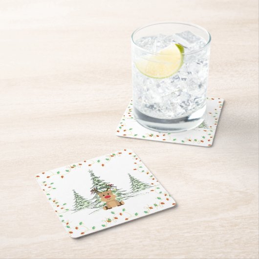 Rendier Kerstvakantie Lichten Winterbomen Kartonnen Onderzetters (Insitu)