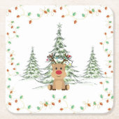 Rendier Kerstvakantie Lichten Winterbomen Kartonnen Onderzetters (Voorkant)