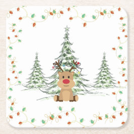 Rendier Kerstvakantie Lichten Winterbomen Kartonnen Onderzetters