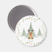 Rendier Kerstvakantie Lichten Winterbomen Magneet (Voorkant / Achterkant)