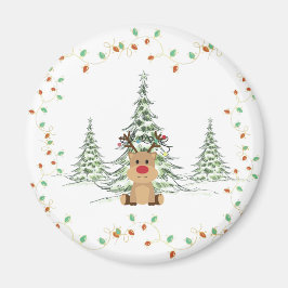 Rendier Kerstvakantie Lichten Winterbomen Magneet
